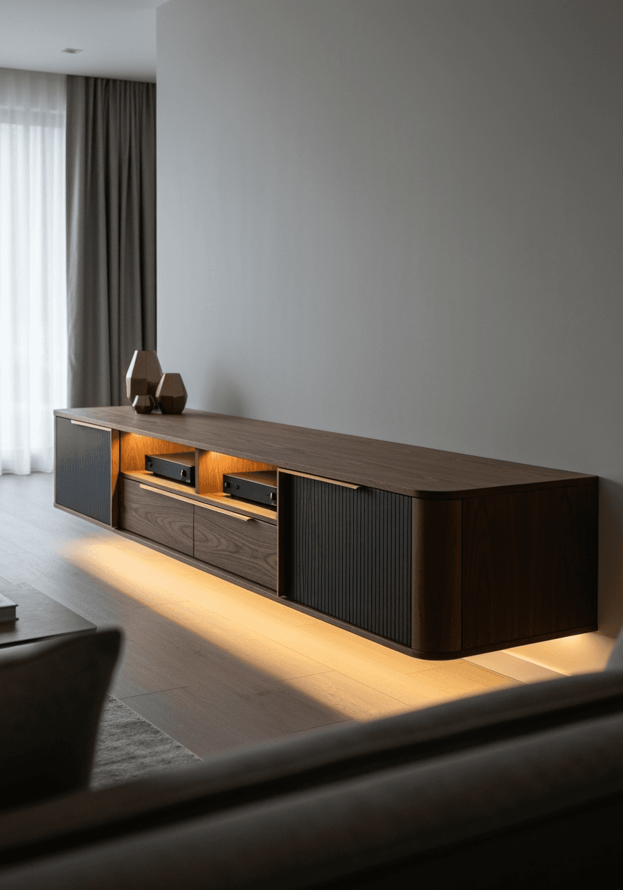 Custom entertainment console with AV integration